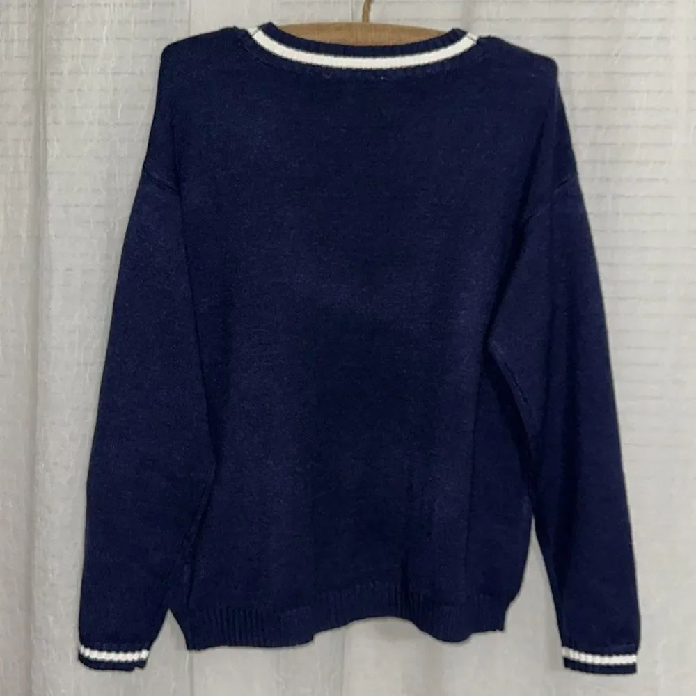 Pink Republic XS-S Navy White Stripe Knit Button V-Neck Cardigan with Pockets - Picture 7 of 16